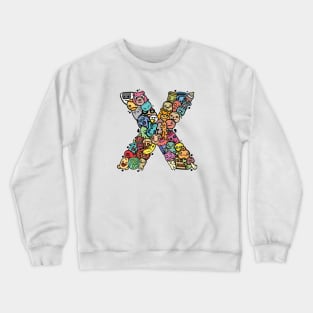 Alphabet Monster Doodle Letter X Monogram Crewneck Sweatshirt